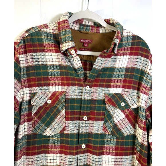 Merona Flannel Shirt Shacket Elbow Patches Red Plaid Western Holiday Size Large - Picture 6 of 11